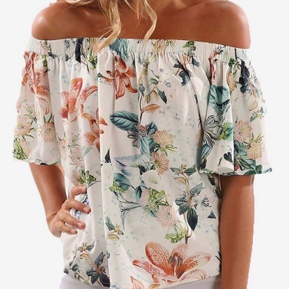 Entro Cream Multicolored Floral Off Shoulder Top Size small - Picture 1 of 12
